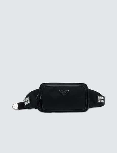 Prada Black Belt Bag Waist Bag Triangle Logo Nylon and Leather Silver Buckle