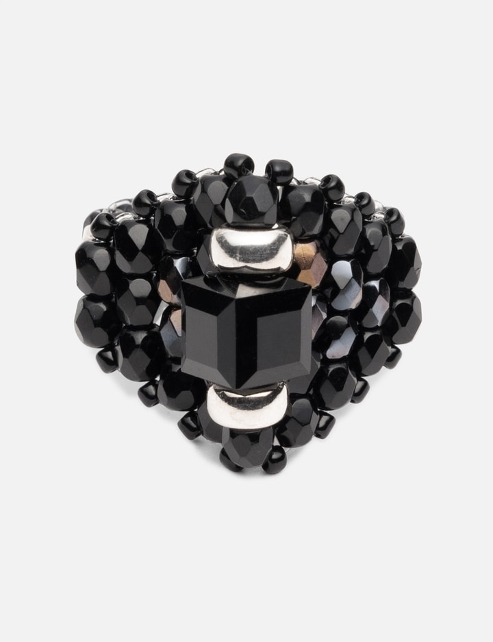 Needles X Tie A Knot Square Crystal Beads Ring In Black