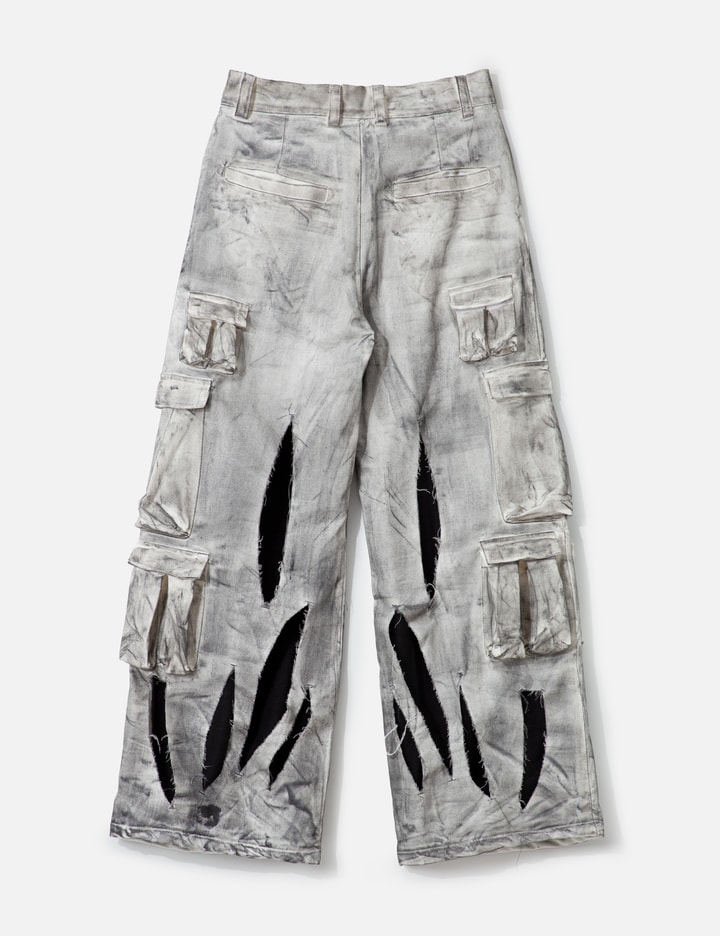 Fine Chaos Waxed White Cargo Trousers In Gray