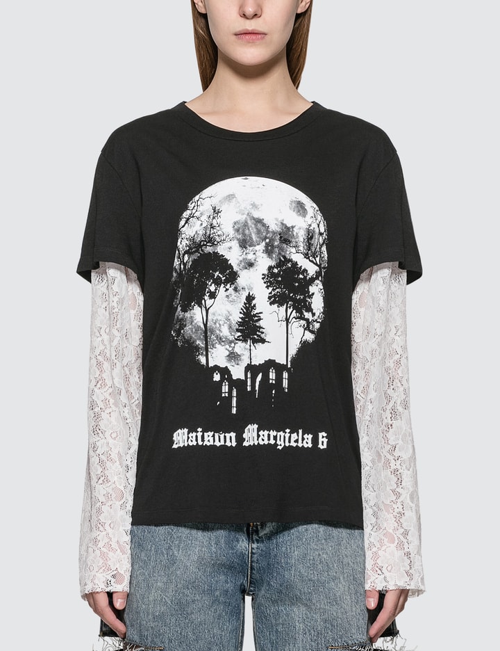 Lace Sleeve Skull Print T-shirt Placeholder Image