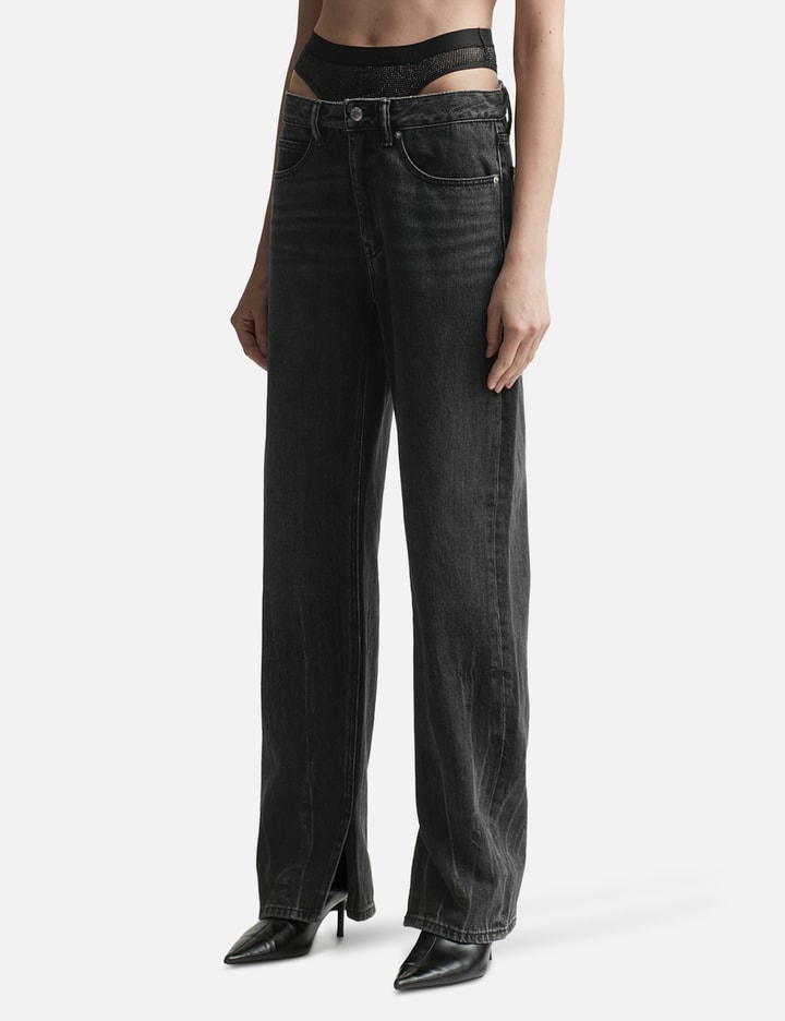 Pre-Styled Straight-Leg Slit-hem Jeans Placeholder Image