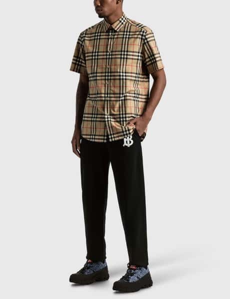 burberry short sleeve dress shirt Slim Fit Stretch Cotton Shirt in Black - Men
