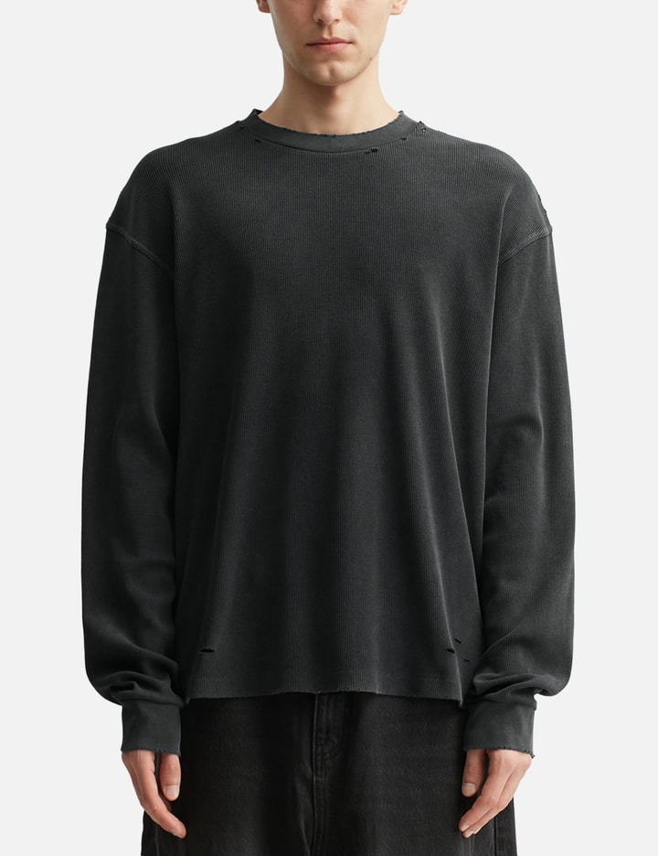 Faded Black Aging Damaged Long Sleeve Waffle Tops Placeholder Image