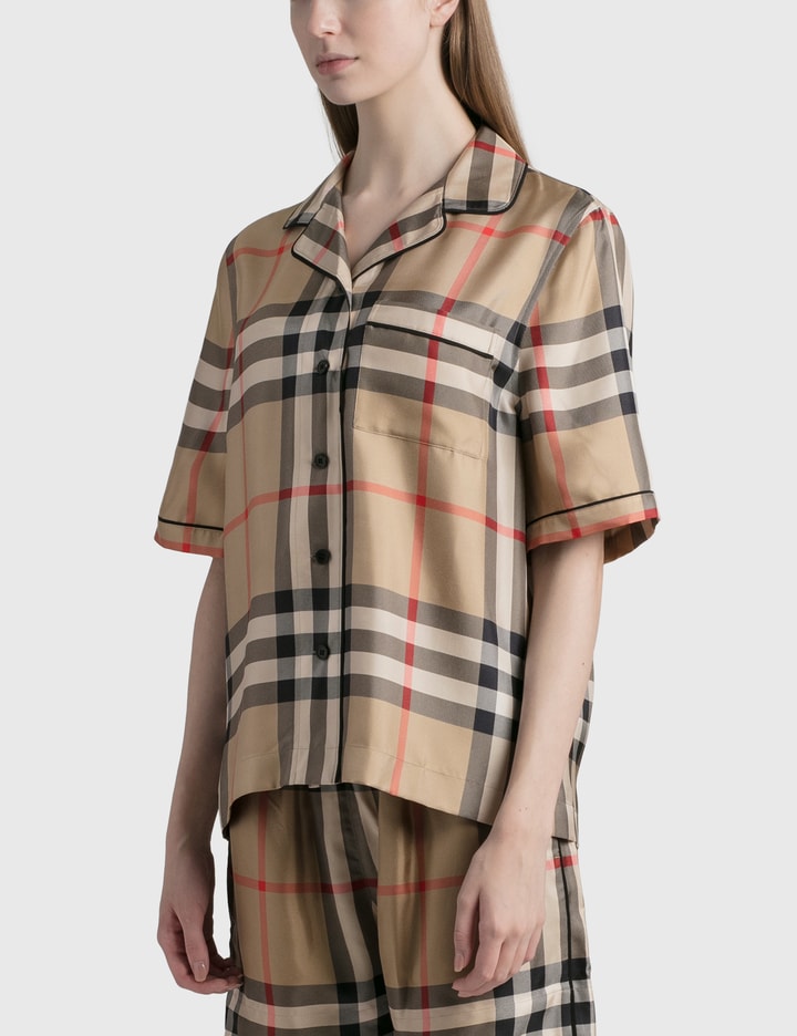 Polka Dot Checked Silk Twill Shirt in Brown - Burberry
