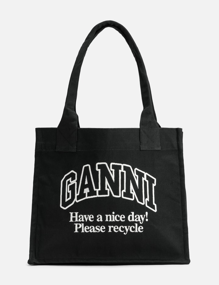 Ganni Black Shopper With Embroidered Logo On The Front