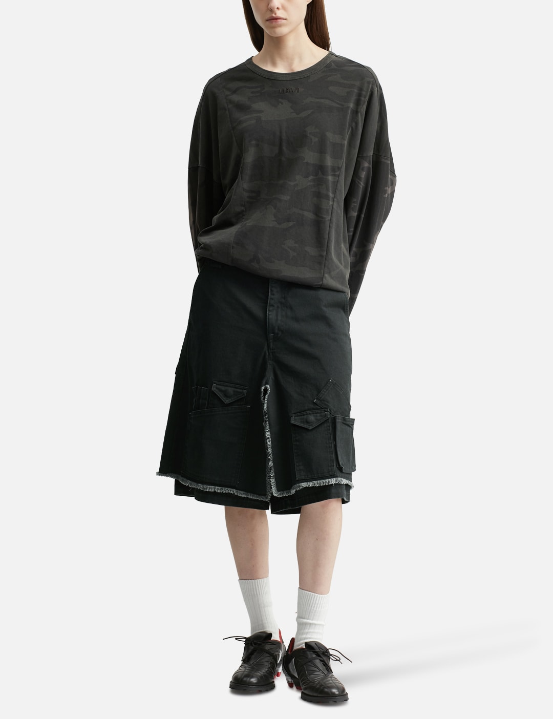 Washed Layered Cargo Skirt Shorts view 15