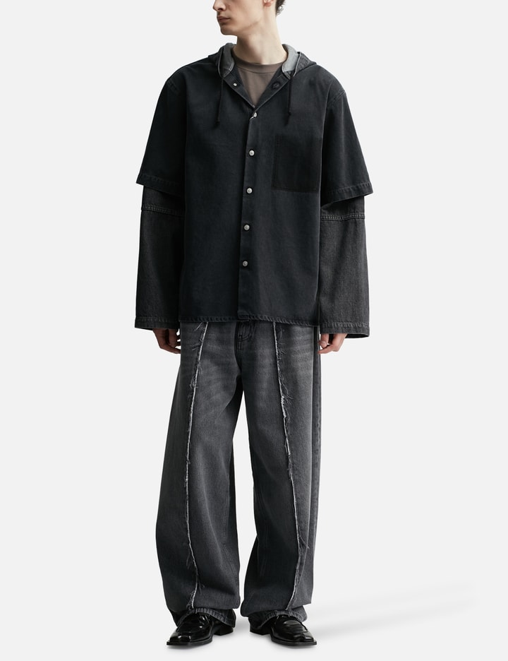 Shop Mm6 Maison Margiela Two-tone Denim Hooded Jacket In Black