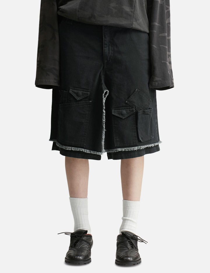 AJOBYAJO Washed Layered Cargo Skirt Shorts