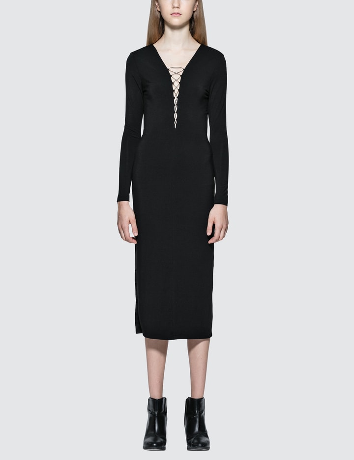 Alexander Wang - Stretch Jersey Lace-Up Midi L/S Dress | HBX Alexander Wang - Stretch Jersey Lace-Up Midi L/S Dress | HBX