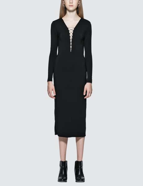 Alexander Wang - Stretch Jersey Lace-Up Midi L/S Dress | HBX