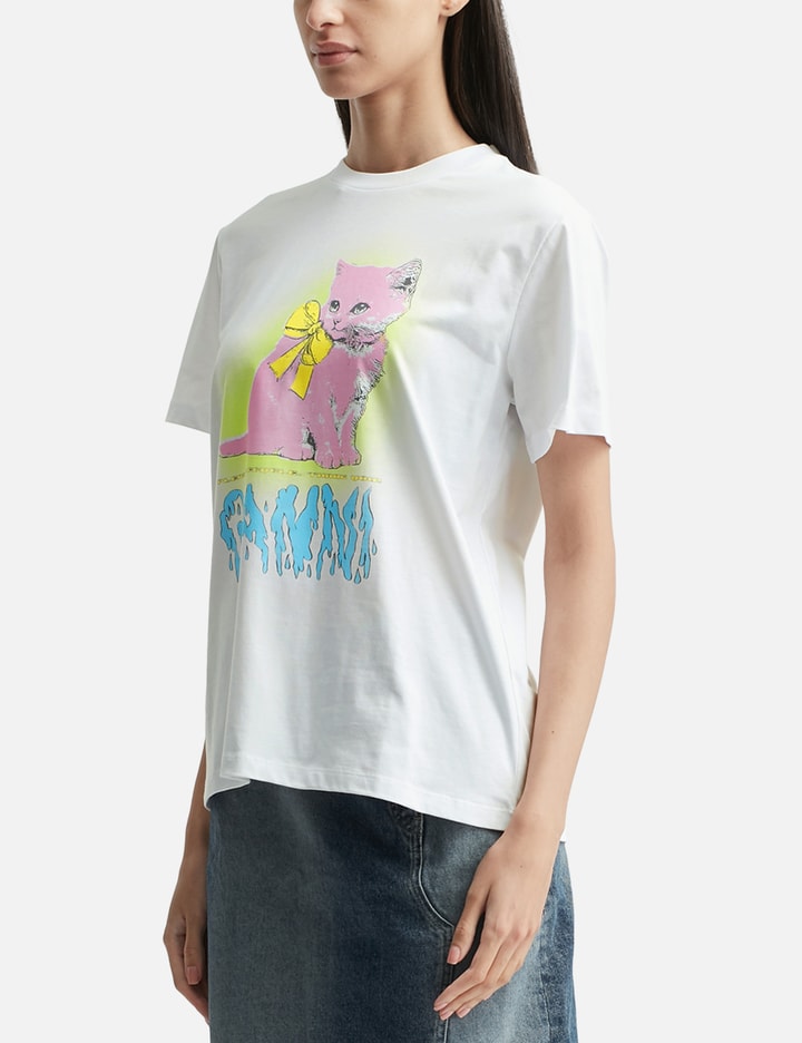 Ganni Organic Cotton T-shirt Featuring Kitty Graphic In White