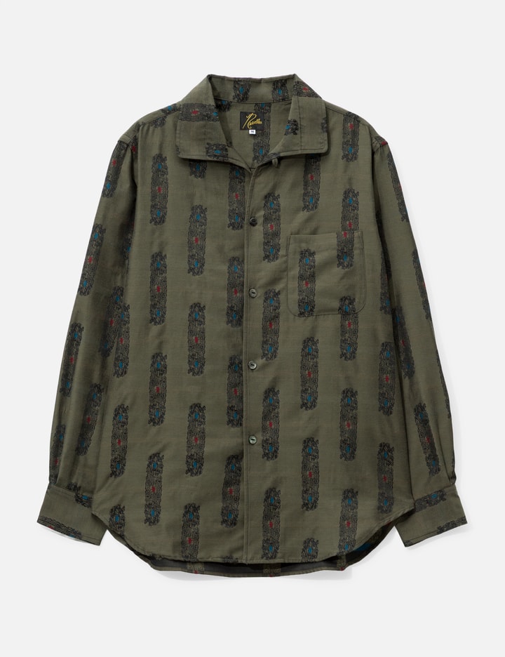 Pin-Tuck Collar Shirt - Abstract Jacquard