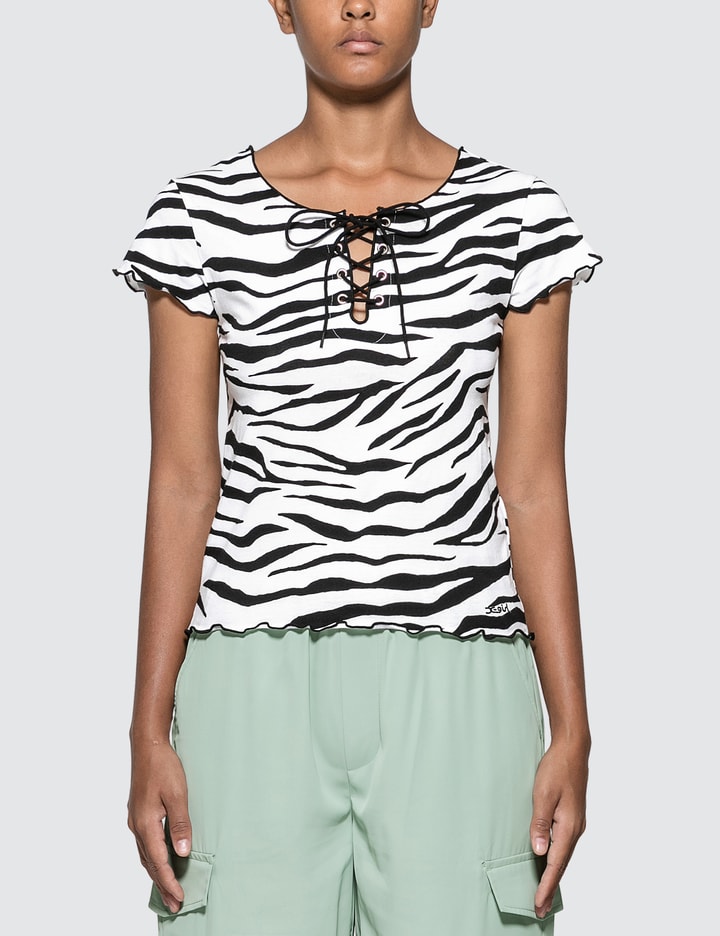 Zebra Print Lace Up T-shirt Placeholder Image