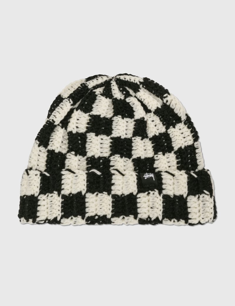 stussy crochet checkered beanie