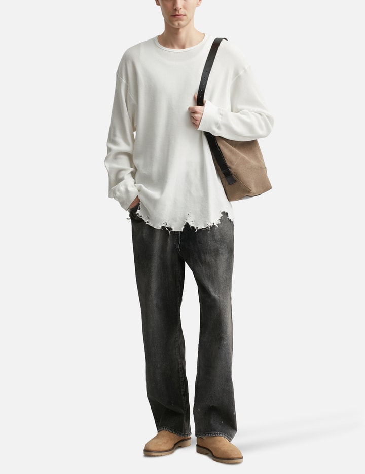 ANCELLM Damage Waffle Crew Long Sleeves T-Shirt