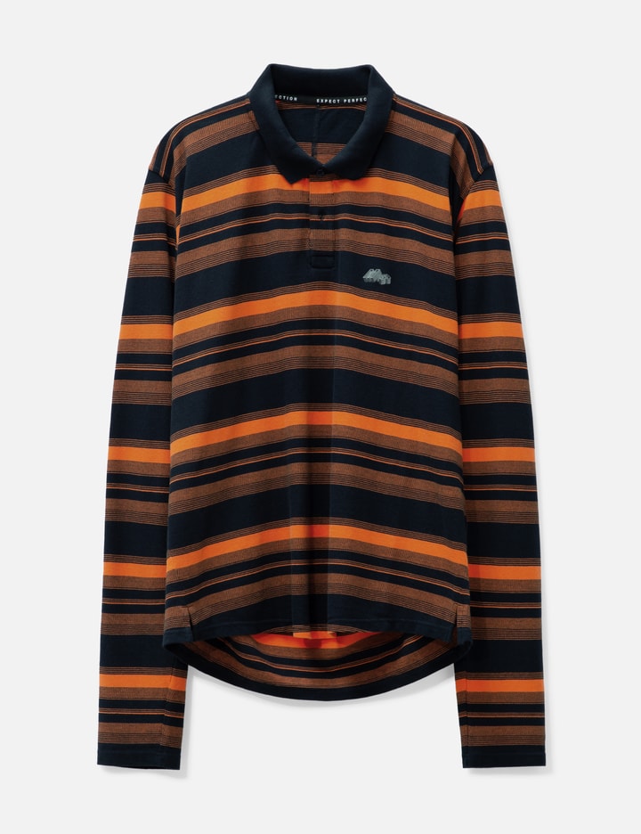 Long Sleeve PULLED NECK POLO in ORANGE STRIPE Placeholder Image