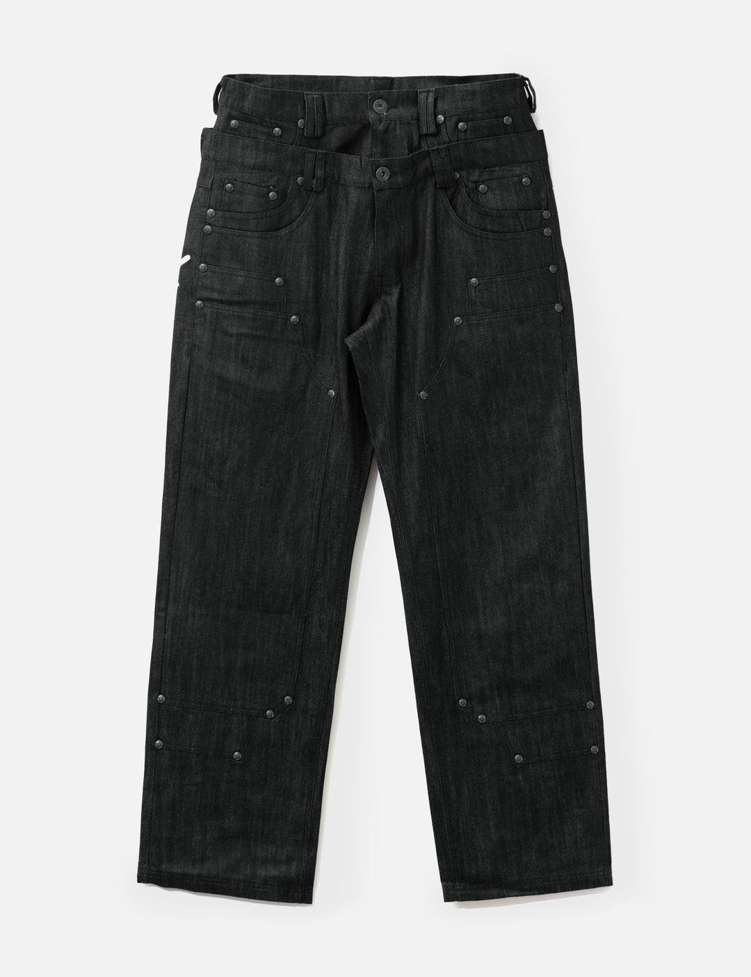 "Gideon" Double-Layered Workpants In Japanese Raw Black Denim view 6