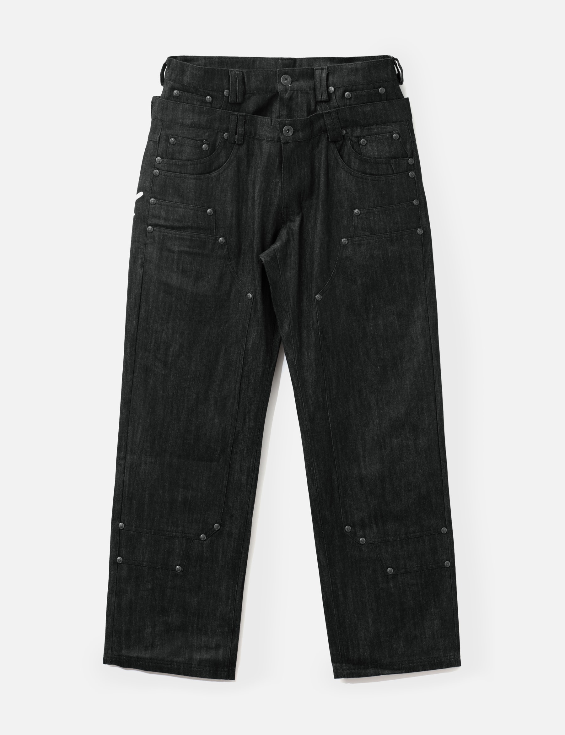 "Gideon" Double-Layered Workpants In Japanese Raw Black Denim view 13