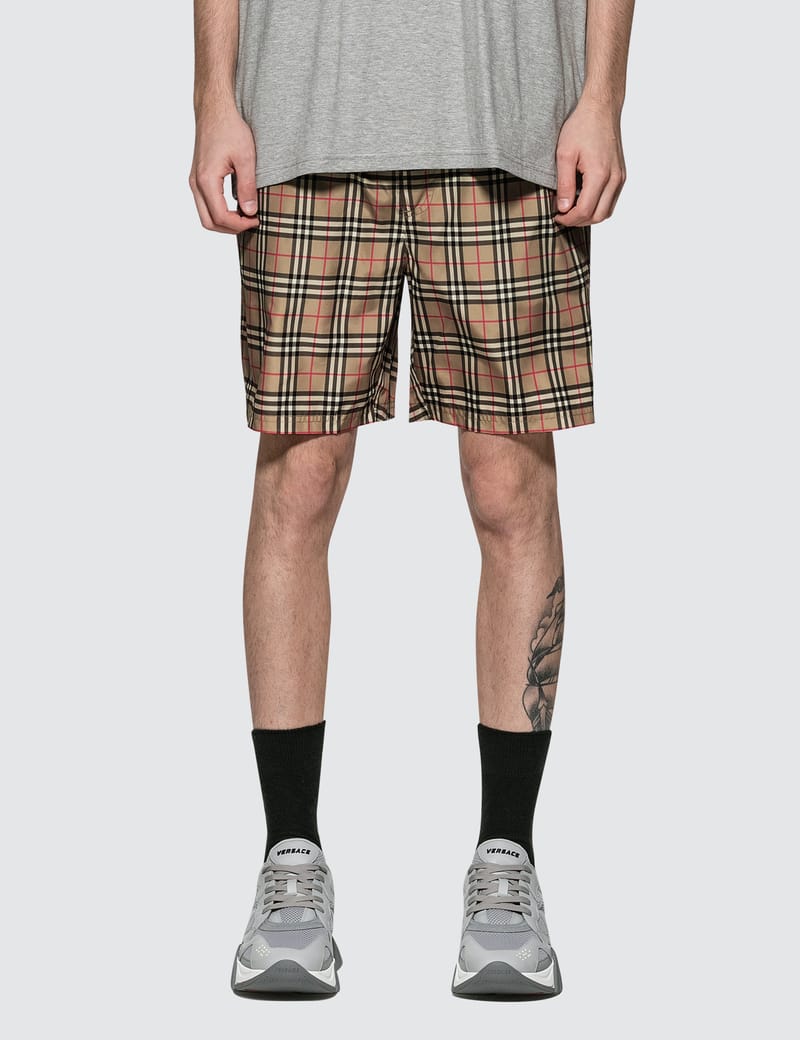 small scale check drawcord swim shorts