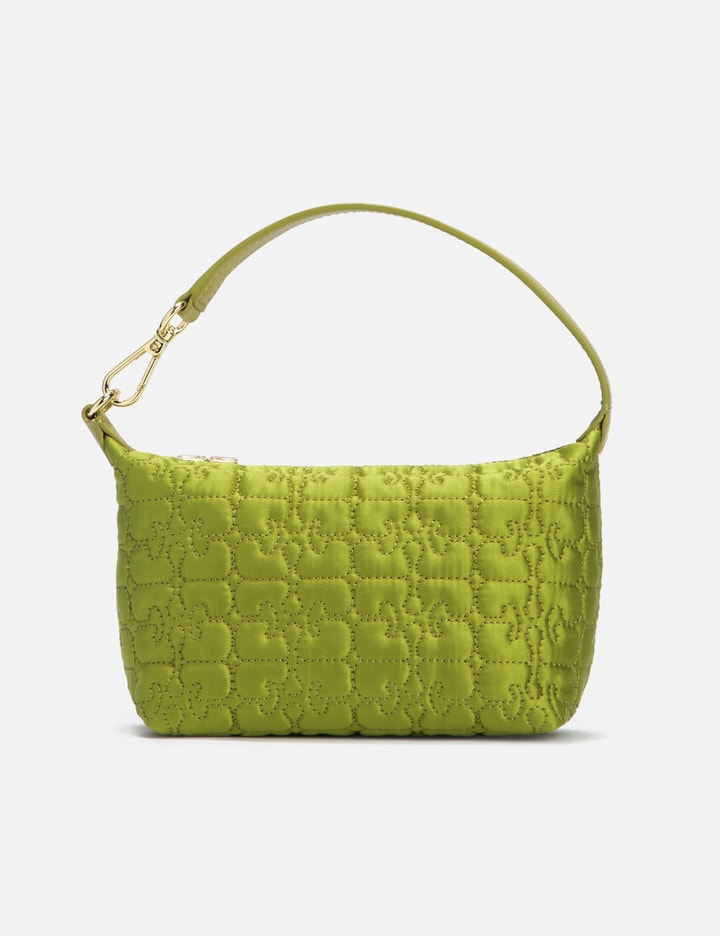 Ganni Small Butterfly Pouch Satin Bag In Green