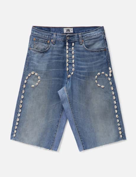 Barriers Worldwide Cowrie Shell Denim Shorts