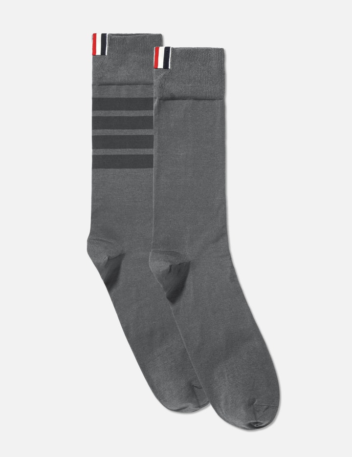 Thom Browne Lightweight Cotton 4-bar Mid-calf Socks In Gray