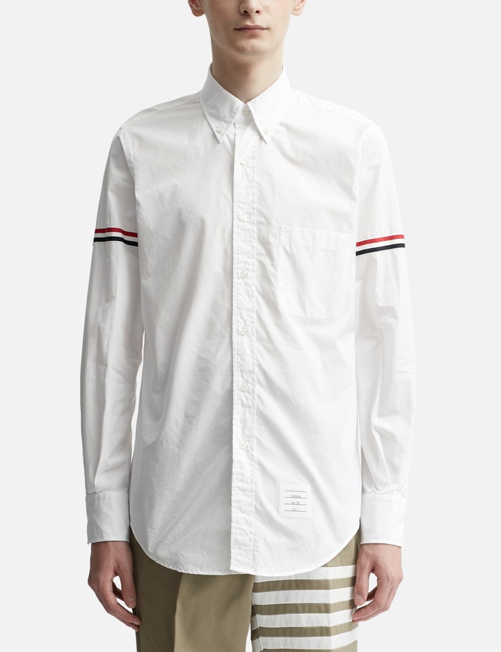 Thom Browne Oxford Button-down Shirt With Rwb Armbands In White