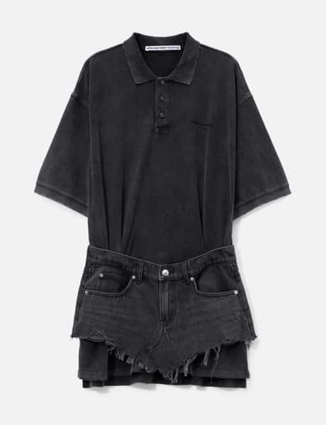 Layered Polo Mini Dress With Reconstructed Denim Skirt view 6