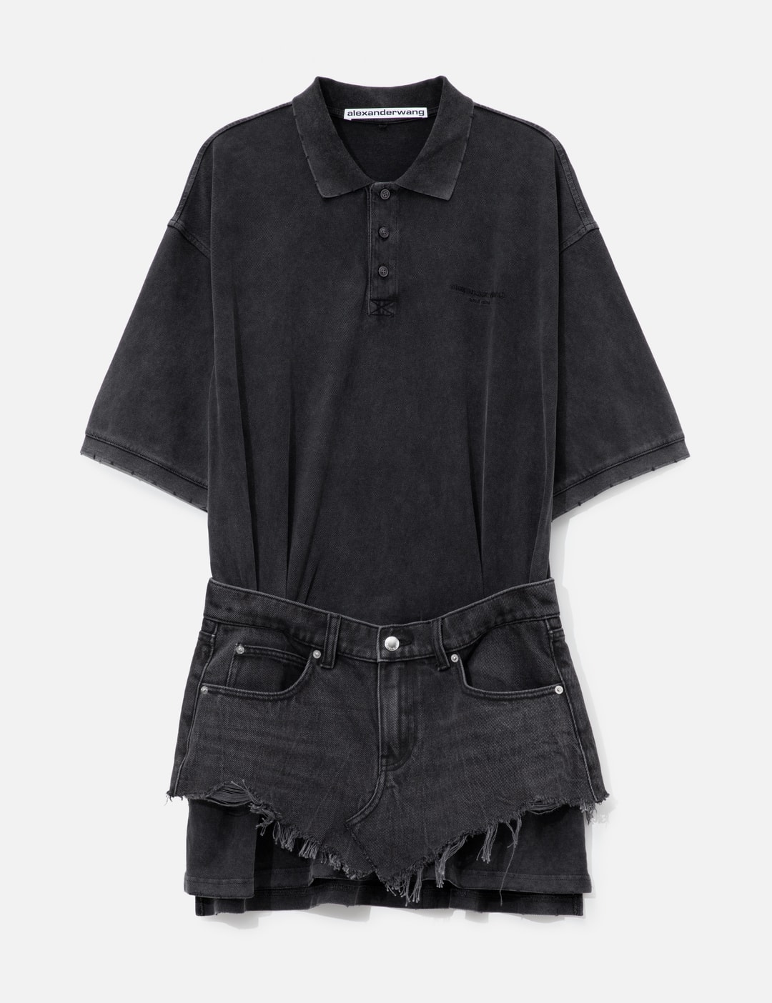 Layered Polo Mini Dress With Reconstructed Denim Skirt view 7