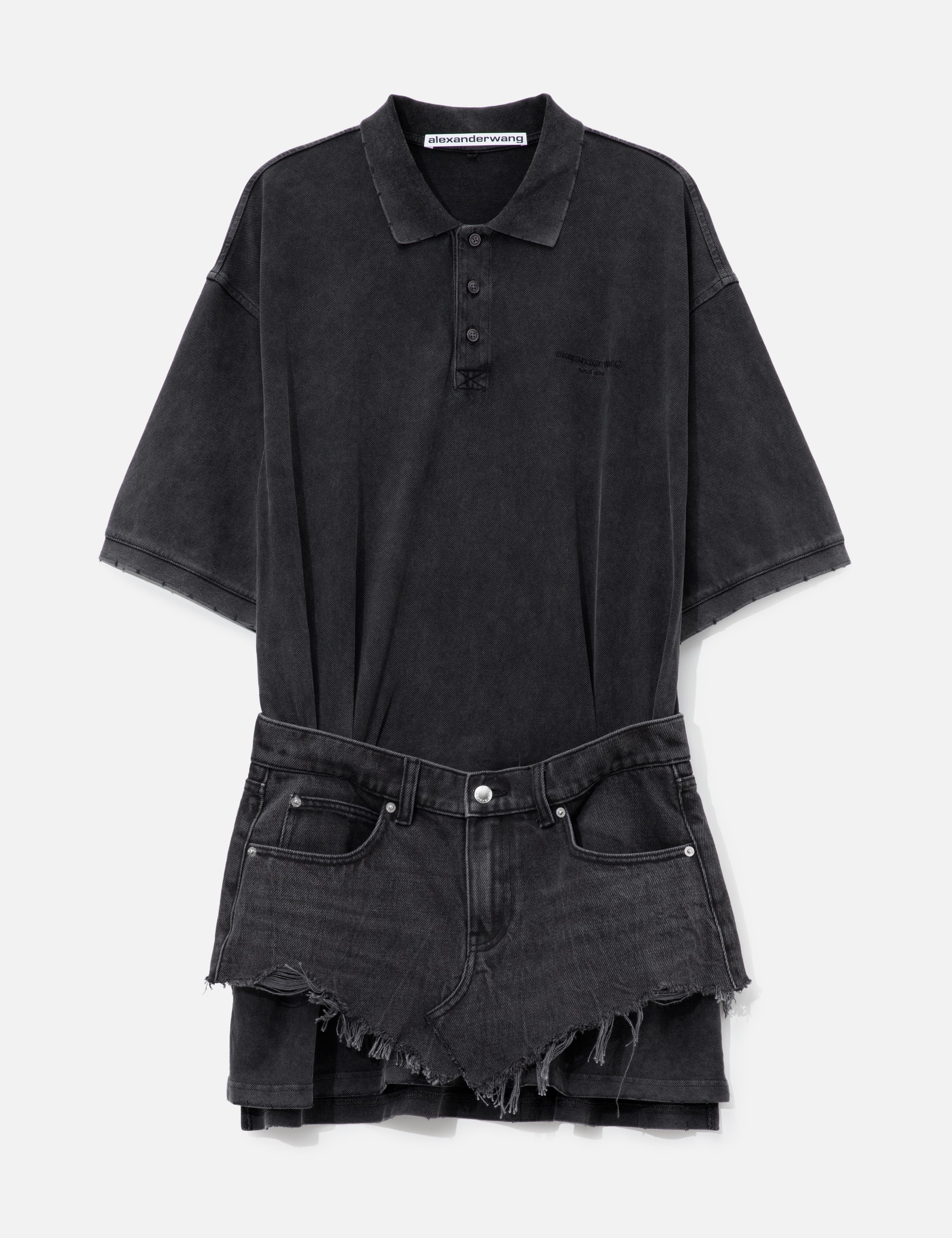 Layered Polo Mini Dress With Reconstructed Denim Skirt view 16