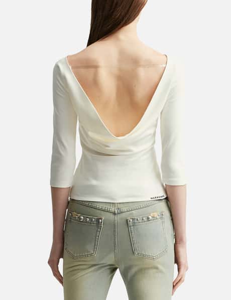 Fun Ride Printed White 3/4 Sleeve Cowl Neck Backless Top view 12