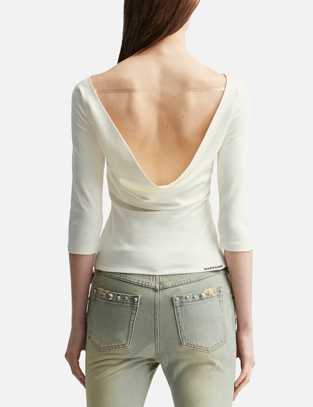 Fun Ride Printed White 3/4 Sleeve Cowl Neck Backless Top view 19