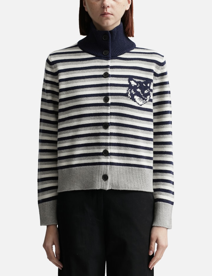 Fox Head Intarsia Striped High Neck Cardigan Placeholder Image