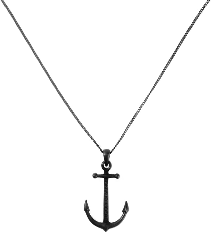 Matte Black Anchor Pendant with Matching Medium Cut Chain Necklace Placeholder Image