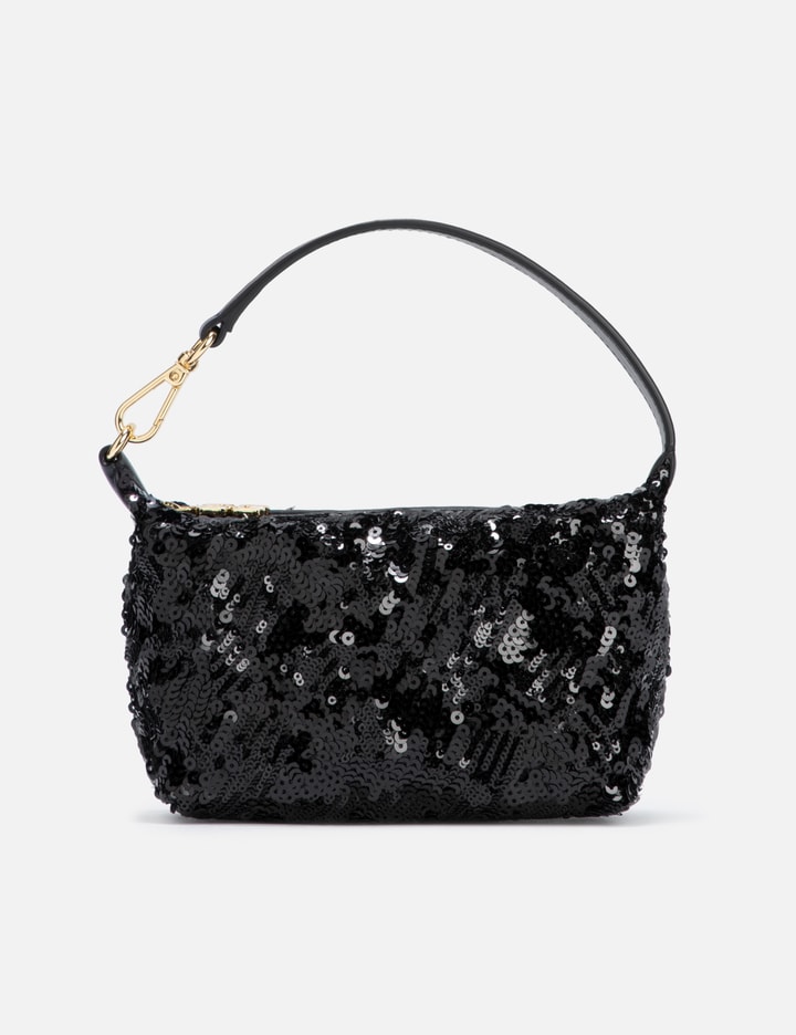 Ganni Small Butterfly Pouch Sequin Bag In Black