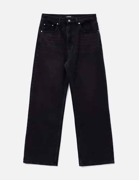 CODA Black Washed Distressed Break Cut Flared Jeans