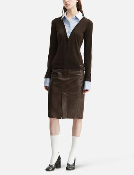 Brown Long-Sleeve Knit Top With Multi-Layer Collar view 14