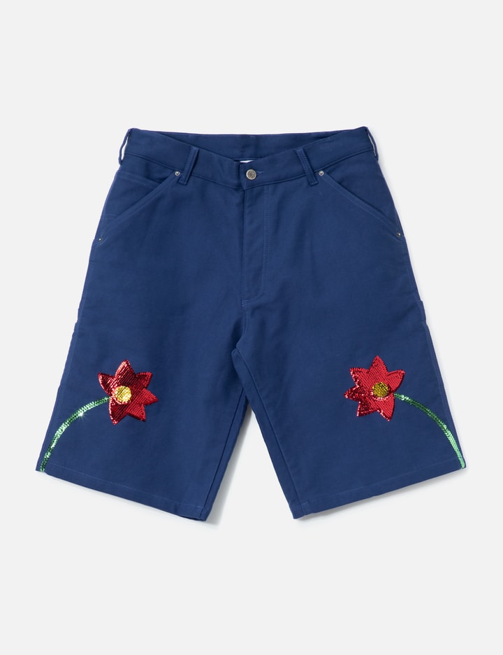 Sky High Farm Workwear Workwear Sequin Embroidered Flowers Denim Shorts