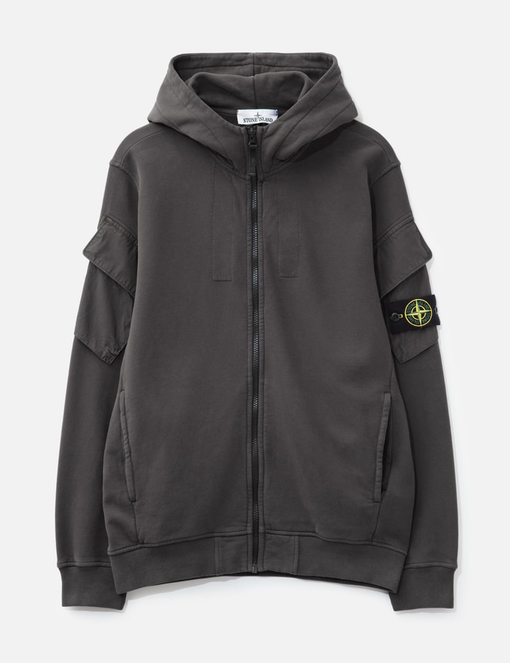 Stone Island Brushed Organic Cotton Fleece Hooded Sweatshirt In Gray