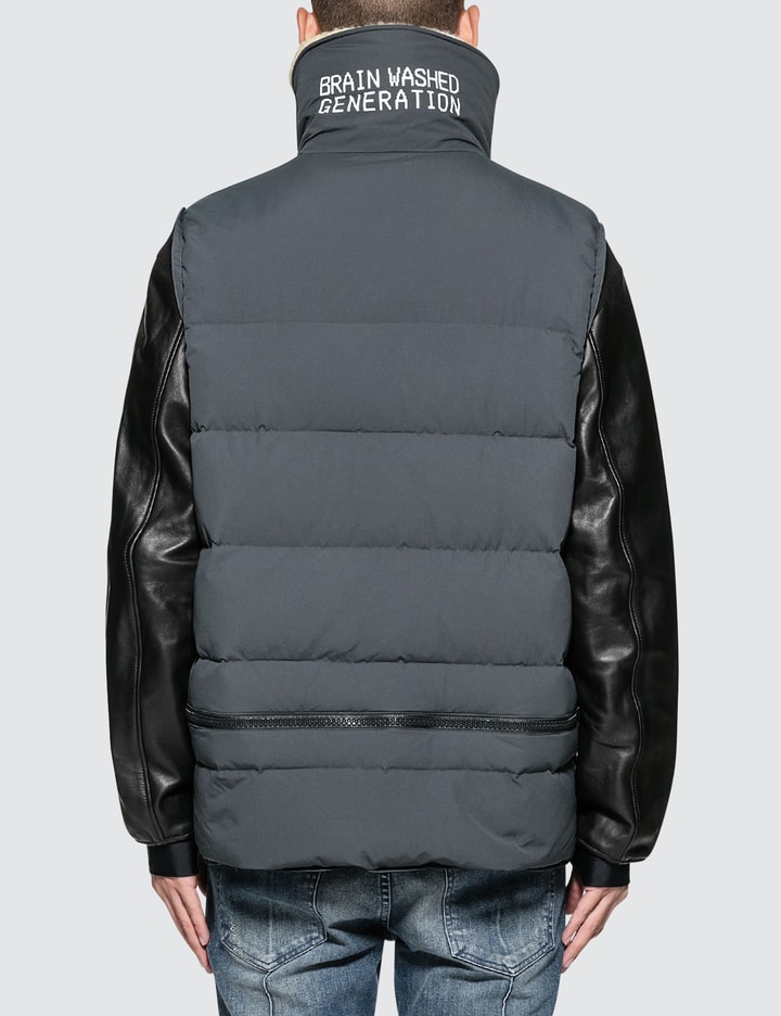 Puffer Jacket with Shearling Collar and Leather Sleeve Placeholder Image