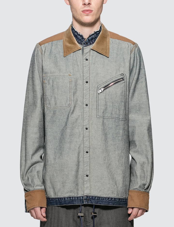 Velvet Panels Denim Shirt Placeholder Image