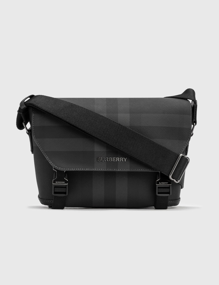 Check and Leather Pouch in Charcoal - Men | Burberry® Official