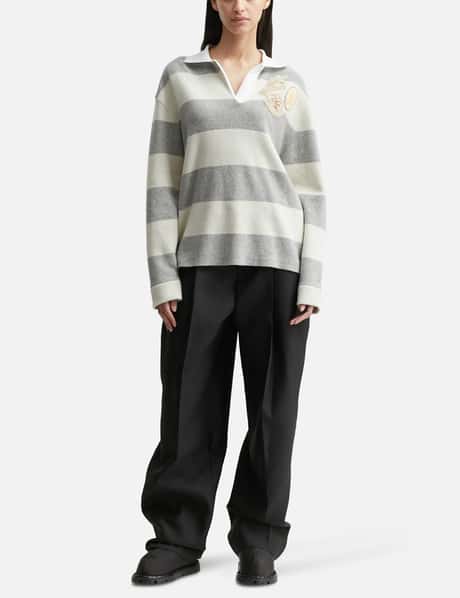 Striped Long Sleeve Wool Polo Shirt view 11
