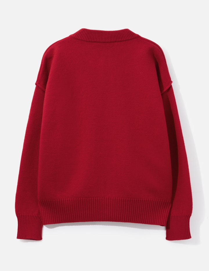 Ami Red Crewneck Wool Cardigan With Ami De Coeur