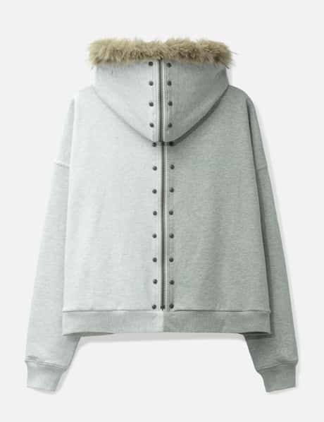 "Nyra" Two-Toned Zip-Up Hoodie With Detachable Fur Trim Hood view 12