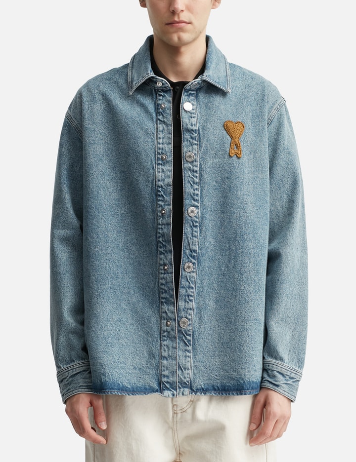 Ami Blue Cotton Knitted Ami De Coeur Overshirt