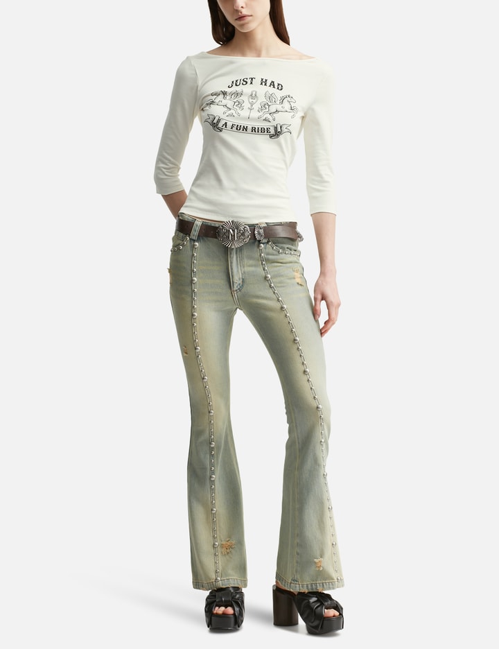 Fun Ride Printed White 3/4 Sleeve Cowl Neck Backless Top view 5
