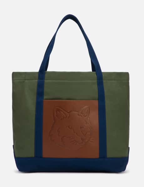 Maison Kitsuné Fox Head Leather Pocket Classic Tote Bag