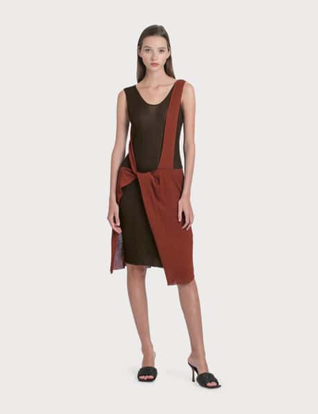 bottega veneta ribbed dress Lightweight Ribbed Silk Dress With Spiral Sleeves Billiard Green