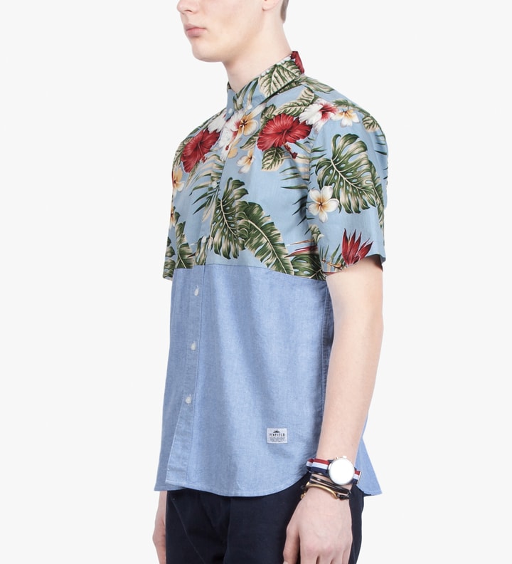 Light Blue/Palm Print Teaford S/S Color Block Shirt Placeholder Image